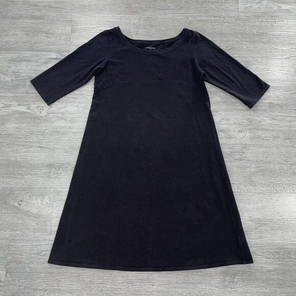 Eileen Fisher Dress Womens Small Boat Neck 3/4 Sleeve Organic Cotton Black Flowy - Picture 1 of 11